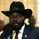 South Sudan President Salva Kiir speaks during a joint news conference with his Sudanese counterpart Omar al-Bashir (not pictured) after their meeting at Khartoum's airport November 4, 2014.